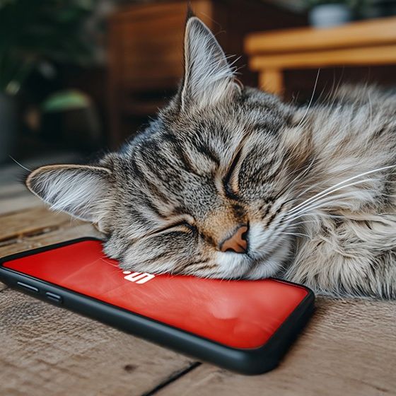 Eine Katze liegt schlafend auf einem Smartphone